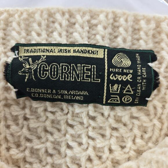 VTG Irish Knit Fisherman Sweater 100% Wool Cardigan Ivory Chunky Womens XS Small - Picture 5 of 10